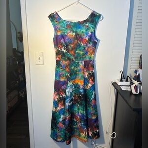 Betsey Johnson Green and Blue Sleeveless A-line Midi Dress